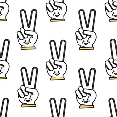 Fototapeta premium Cute Cartoon Peace Sign Hand Gesture Pattern.