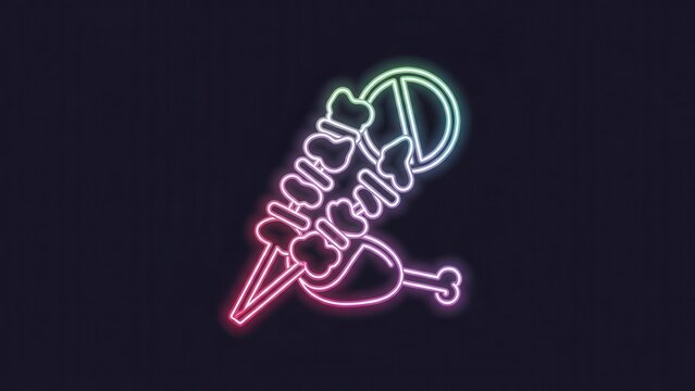 Dynamic glowing neon outline design showcasing a culinary prohibition over animal products with