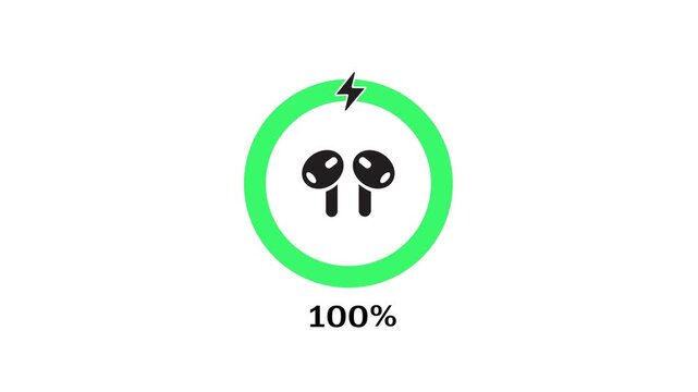 headset icon with circular charging indicator, charging with charging percentage, transparent background, 4K video.