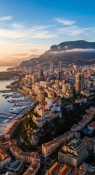Monacos Urban Landscape - A Stunning Aerial View at Sunrise.