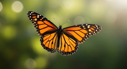 Fototapeta premium Monarch Butterfly in Flight - A Vibrant Display of Natures Beauty.