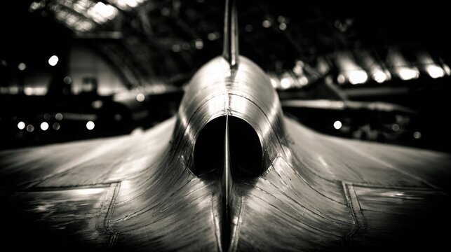 Close-up of a sleek, metallic aeroplane tail cone with a prominent exhaust port and sharp vertical fin, showcasing advanced aviation engineering.