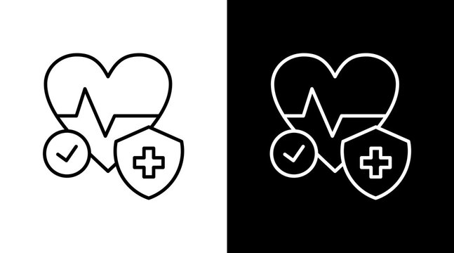 Healthy Heart Outline White Icon Set Design