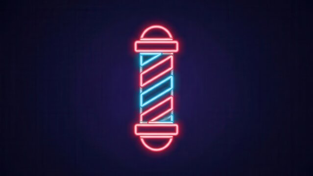 Vibrant neon barber pole sign illuminating a dark night showcasing retro style of grooming