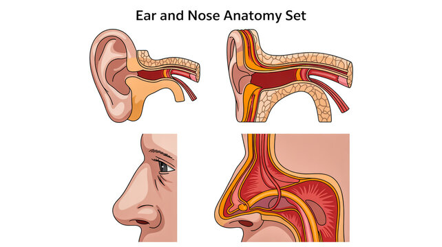 The human ear and nose anatomy set for medical education purposes