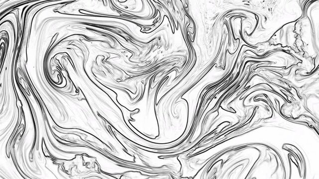 Abstract black and white fluid marble texture with soft ink flow and organic patterns. Minimal background for modern design and creative use.