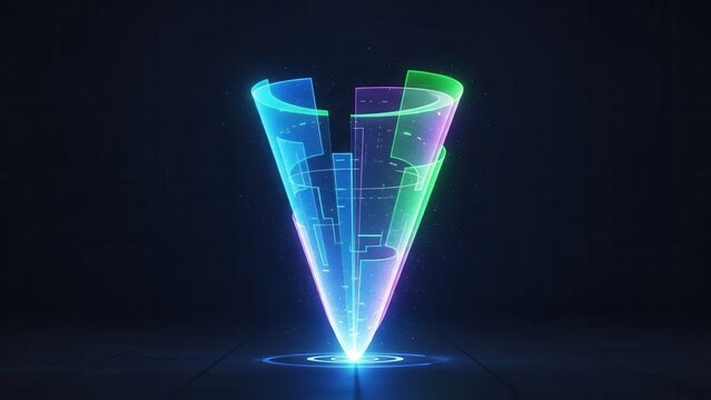 Dynamic digital light cone revealing futuristic technology and data visualization abstract design