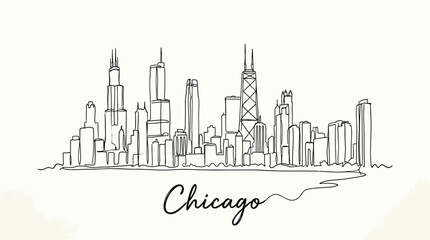 Fototapeta premium Minimalist Hand-Drawn Skyline Illustration of Chicago Featuring Iconic Skyscrapers in Black and White
