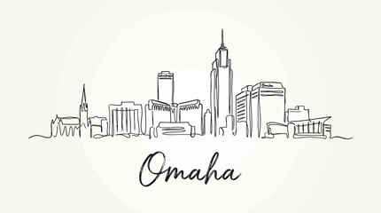 Fototapeta premium Minimalist Line Art Illustration Showcasing Omaha's Skyline with Artistic Text Representation