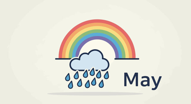 May weather with rainbow, cloud, and rain.