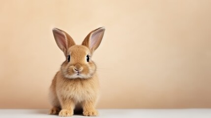 Obraz premium cute animal pet rabbit or bunny brown color smiling and laughing isolated with copy space for easter background, rabbit, animal, pet, cute, fur, ear, mammal, background, celebration, generate by AI