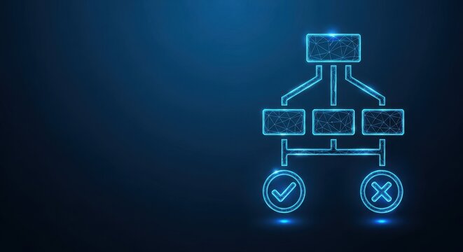 Glowing Blue Flowchart Diagram Representing Business Process and Organization Structure