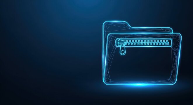 Digital Folder Icon with Zipper Symbol for File Management and Data Archiving