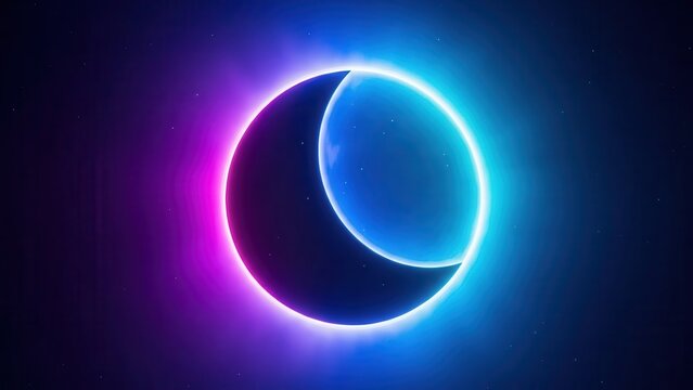 Vibrant cosmic eclipse with neon glow creating a striking celestial abstract display