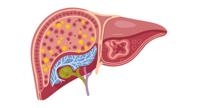 Human Liver Cross-Section Illustration: Fatty Liver Disease and Gallbladder Anatomy