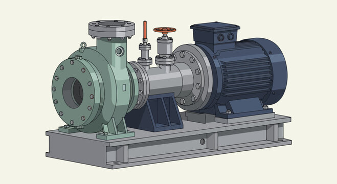 Industrial Centrifugal Pump with Electric Motor on a Base.