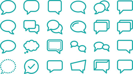 Obraz premium Various teal colored speech bubbles and chat icons on white background