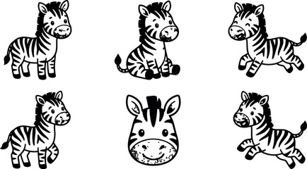 Obraz premium Black and white cute zebra in various poses vector art collection