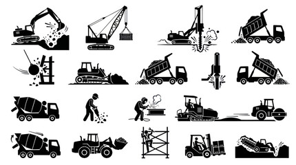 Obraz premium Construction Equipment Icons - Black and White Vector Art