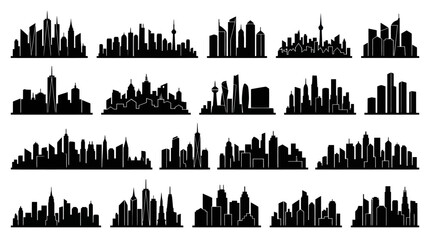 Obraz premium Black White Cityscape Silhouettes for Urban Design Architecture