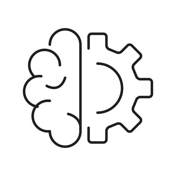 Brain Settings Gear Icon.Thinking Process Gear Icon.Cognitive Settings Gear Icon.Mental Process Gear Settings Icon..eps