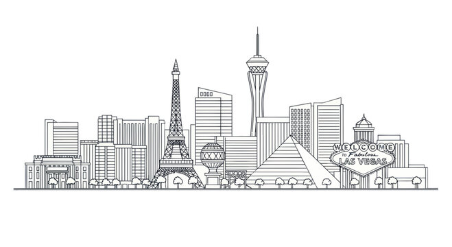 Las Vegas Skyline Outline - Famous Landmarks and Buildings
