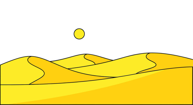 Stylized Desert Landscape with Rolling Sand Dunes and Sun