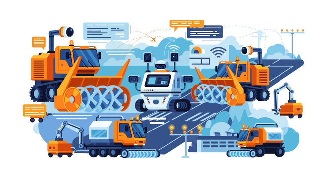 Smart Construction Site with Autonomous Vehicles and Technology.