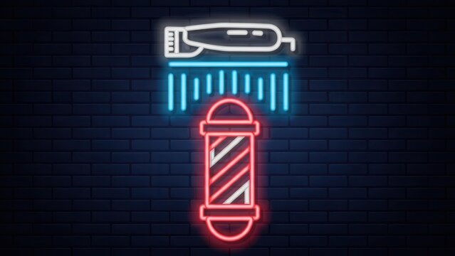 Vibrant neon barbershop sign illuminating a brick wall, symbolizing grooming services and classic