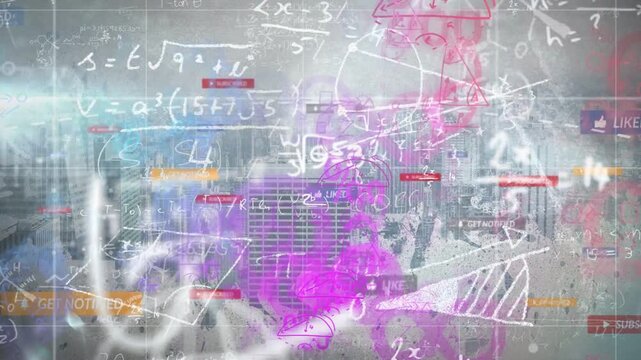 Blue flare growing initiating equations, diagrams, smudges drifting, tags sliding, visualizing data