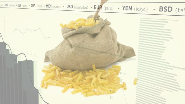 On data feed pasta sack staying centered while bars growing and glows sliding to show trends