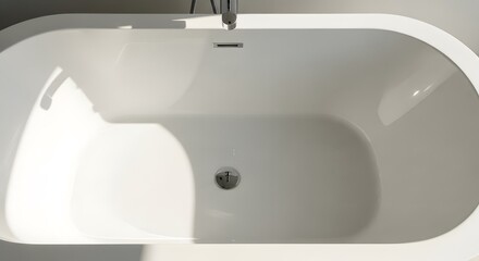 Fototapeta premium Modern White Bathtub with Chrome Fixtures Overhead View
