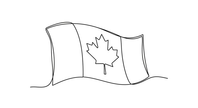 Canada flag continuous line drawing, maple leaf symbol, national emblem waving