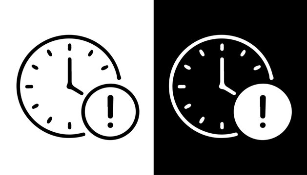 Urgent Time Alert: A stark, minimalist clock icon accompanied by an exclamation mark, conveying a sense of urgency. suitable for concepts such as deadline, reminder, or pending tasks.