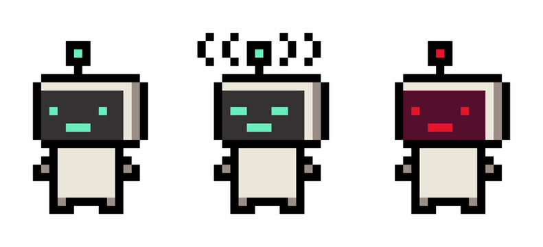 8-bit pixel art mini robot character set