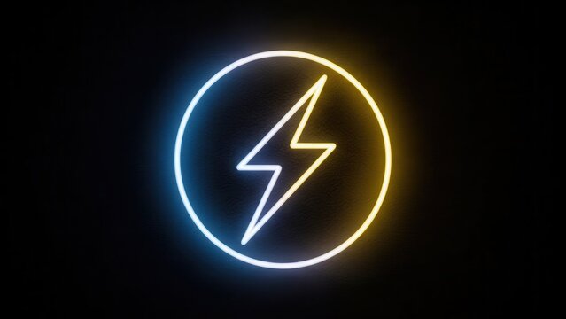Dynamic neon lightning bolt symbol glowing with vibrant gradient colors on a dark background