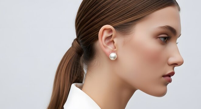 Elegant Woman with Pearl Earring Close Up Profile
