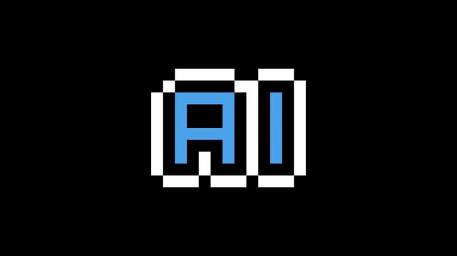 8-bit pixel art colorful AI text icon. looped animation 4k 30fps