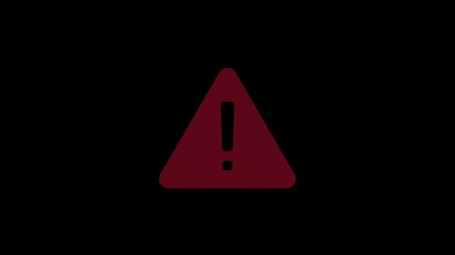 red triangle warning sign icon loop motion graphic video 4k 30fps