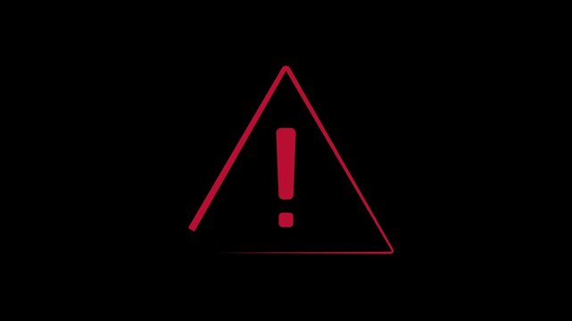red triangle warning sign icon loop motion graphic video 4k 30fps