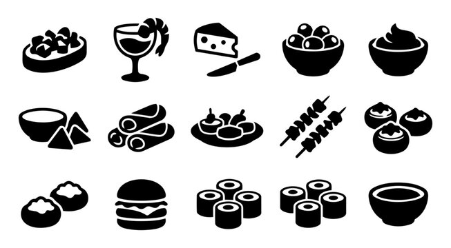 Appetizer Icon Set Finger Food Starters Tapas Snack Silhouette Collection