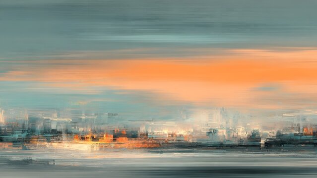 A panoramic sunset view over a city skyline by the water with buildings, boats, and a harbor along the river and sea