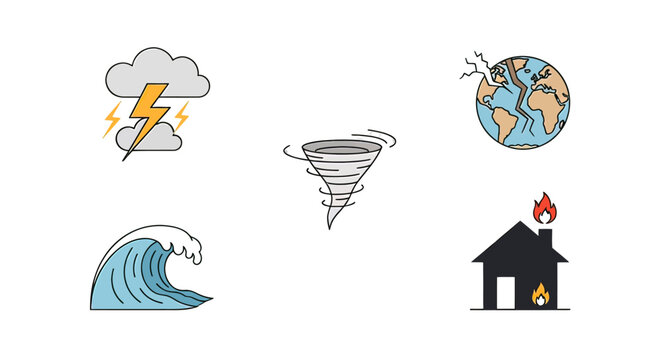 Natural Disaster Icons Storm Weather Symbols.