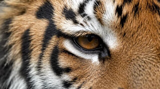 Close up view of a beautiful tiger eye blinking.