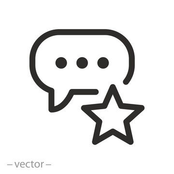 Chat message icon. Reviews or ratings with star. Outline editable symbol.
