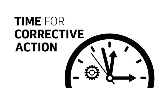 Time for corrective action business concept. Clock and gear vector illustration for problem solving and management.