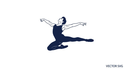 Fototapeta premium Elegant Male Ballet Dancer Leaping Gracefully in Dark Blue Leotard