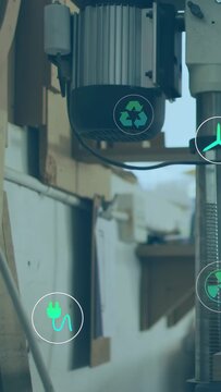 Vertical video: On start motor idle while green icons popping, circling, fading, showing power