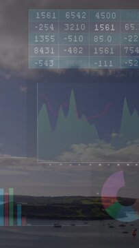 Vertical video: Translucent overlay updating from data feed, shifting bars and table for finance