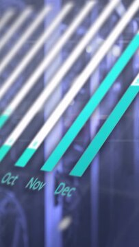 Vertical video: On load holo dash animating over panels month bars rising nodes linking for trends